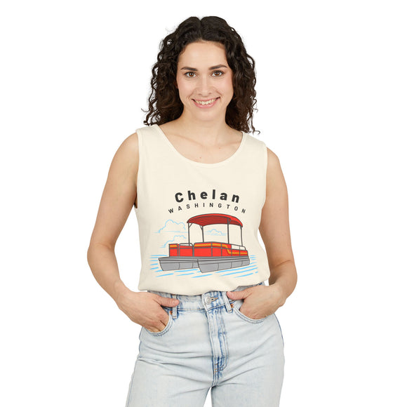 Chelan, Washington Tank Top Unisex - Pontoon Boat - Comfort Colors - 100% Cotton