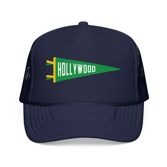 Hollywood, California Pennant Trucker Hat — Retro Flag Foam Cap