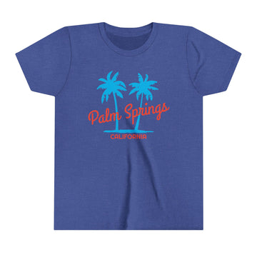 Buy heather-true-royal Palm Springs, California Youth Shirt - Retro Palm Tree Palm Springs Kid's T-Shirt