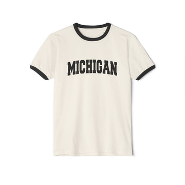 Michigan Cotton Ringer Graphic Tee - Unisex Michigan T Shirt, Vintage Style Tee, Men's/Women's Tee - 0
