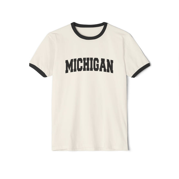 Michigan Cotton Ringer Graphic Tee - Unisex Michigan T Shirt, Vintage Style Tee, Men's/Women's Tee