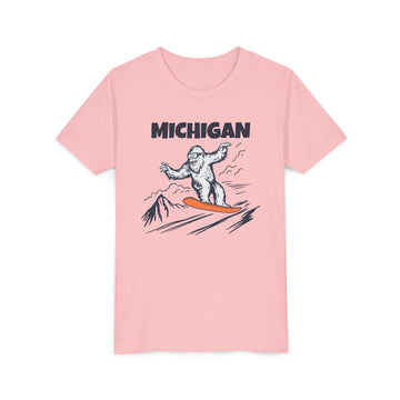 Buy pink Michigan Yeti Snowboard Youth Tee - Kids Skiing Shirt