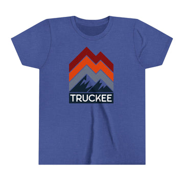 Buy heather-true-royal Truckee, California Youth Shirt - Retro Mountain Truckee Kid's T-Shirt - Chevron Peaks