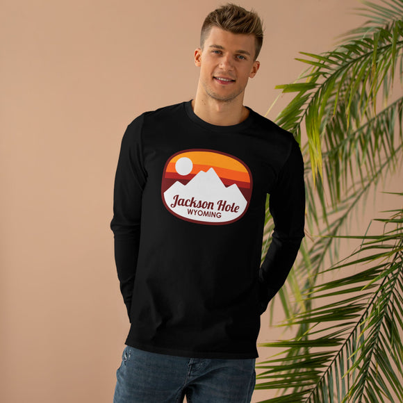 Jackson Hole, Wyoming Mens Base Long-sleeve Tee - Retro Ombre Heavy Weight Long Sleeve T-shirt