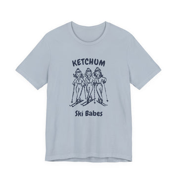 Buy light-blue Ketchum, Idaho Ski Babes T‑Shirt — Retro Skiing Graphic Tee