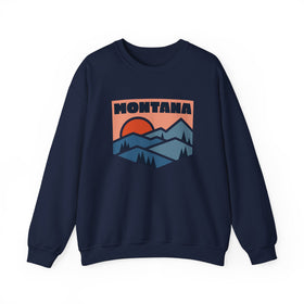 Buy navy Montana Sweatshirt Retro Mountains, Montana Unisex Graphic Crewneck