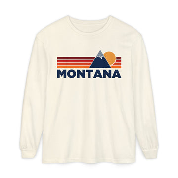 Montana Long Sleeve T-Shirt Retro Mountain, Unisex Montana Unisex Garment-dyed Long Sleeve T-Shirt