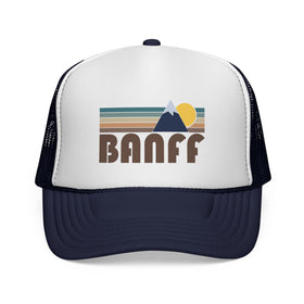 Buy dark-navy Banff, Canada Retro Mountains Trucker Hat - Vintage Style Banff Cap