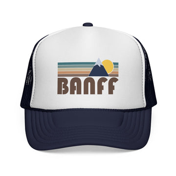 Buy dark-navy Banff, Canada Retro Mountains Trucker Hat - Vintage Style Banff Cap