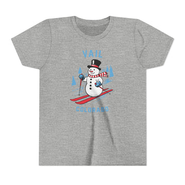 Vail, Colorado Youth Skiing Snowman Tee - Kids Vail T Shirt - 0