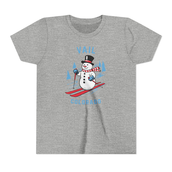 Vail, Colorado Youth Skiing Snowman Tee - Kids Vail T Shirt