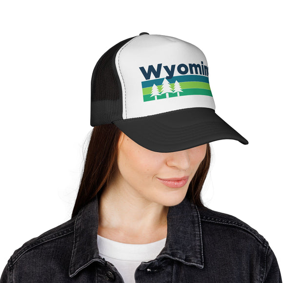Wyoming Retro Trees Trucker Hat - Vintage Style Wyoming Cap