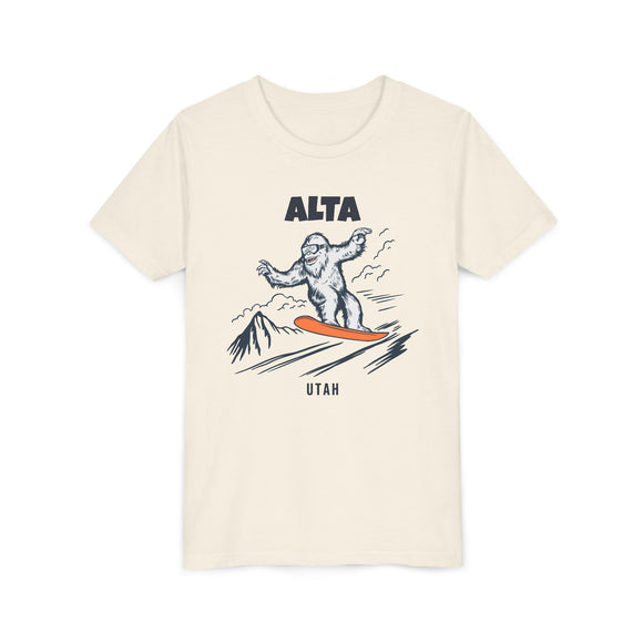 Alta, Utah Yeti Snowboard Youth Tee - Kids Skiing Shirt