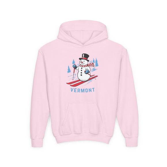 Vermont Youth Hoodie - Skiing Snowman Kids Vermont Hooded Sweatshirt