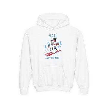 Vail, Colorado Youth Hoodie - Skiing Snowman Kids Vail Hooded Sweatshirt