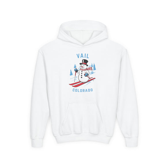 Vail, Colorado Youth Hoodie - Skiing Snowman Kids Vail Hooded Sweatshirt