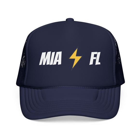Miami, Florida Retro Trucker Hat - Lightning Foam Cap - Lightning Black