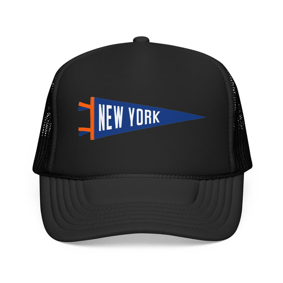 New York Pennant Trucker Hat — Retro Flag Foam Cap