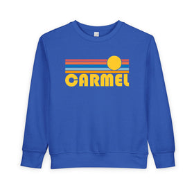 Carmel By The Sea, California Toddler Sweatshirt - Retro Sun Carmel By The Sea Toddler Crewneck Sweatshirt