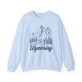 Buy light-blue Wyoming Sweatshirt - Mountain Illustration Graphic Crewneck