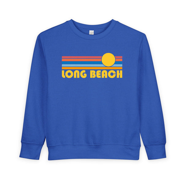 Long Beach, California Toddler Sweatshirt - Retro Sun Long Beach Toddler Crewneck Sweatshirt
