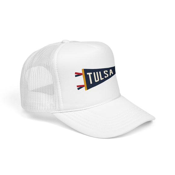 Tulsa, Oklahoma Pennant Trucker Hat — Retro Flag Foam Cap
