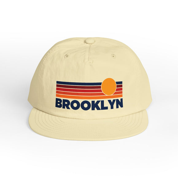 Brooklyn, New York retro sunset Surf Cap | vintage striped sun state hat