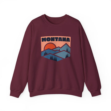 Buy maroon Montana Sweatshirt Retro Mountains, Montana Unisex Graphic Crewneck
