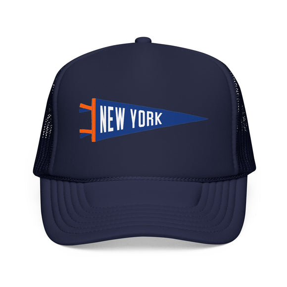 New York Pennant Trucker Hat — Retro Flag Foam Cap