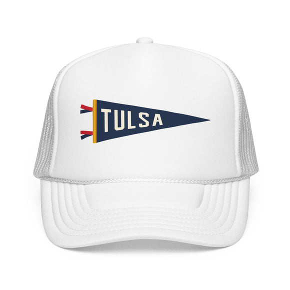 Tulsa, Oklahoma Pennant Trucker Hat — Retro Flag Foam Cap