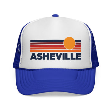 Buy royal Asheville, North Carolina Retro Sun Trucker Hat - Vintage Style Asheville Cap
