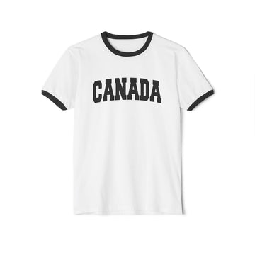 Buy white-black Canada Cotton Ringer Graphic Tee - Unisex Canada T Shirt, Vintage Style Tee, Men's/Women's Tee