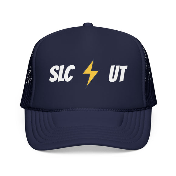 Salt Lake City, Utah Retro Trucker Hat - Lightning Foam Cap - Lightning Black