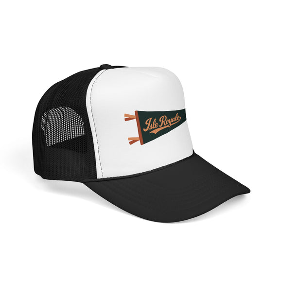 Isle Royale National Park Pennant Trucker Hat — Vintage Foam Mesh Cap