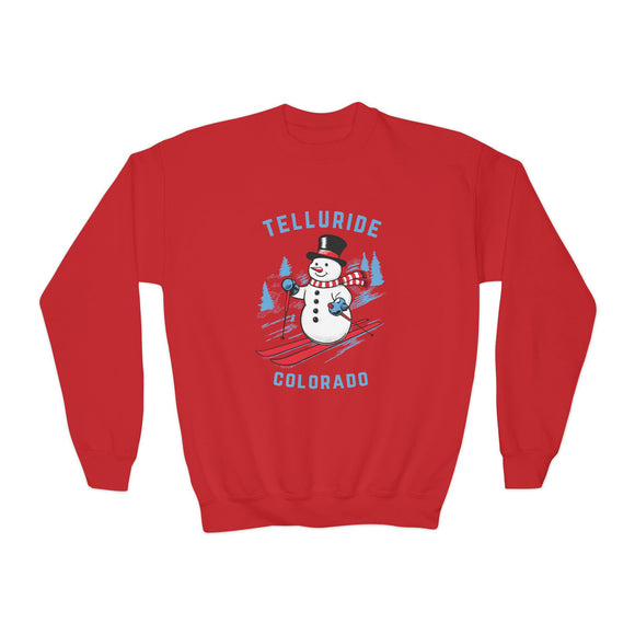 Telluride, Colorado Youth Crewneck Sweatshirt - Ski Snowman Unisex Kid's Telluride, Colorado Sweatshirt