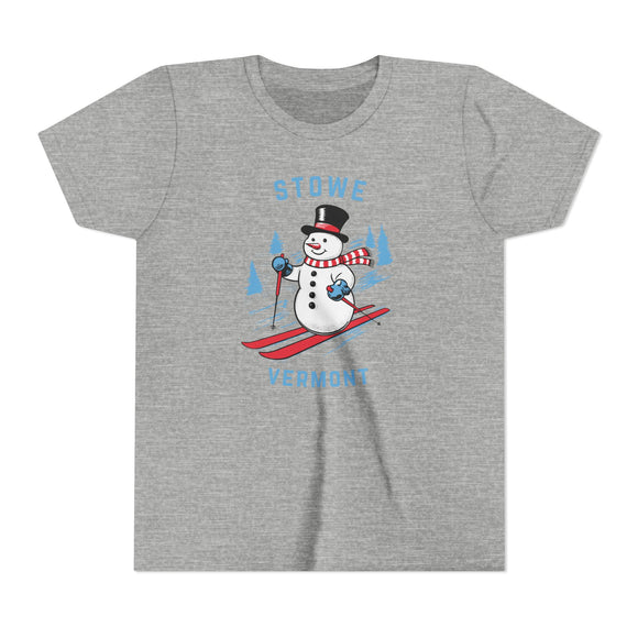Stowe, Vermont Youth Skiing Snowman Tee - Kids Stowe T Shirt