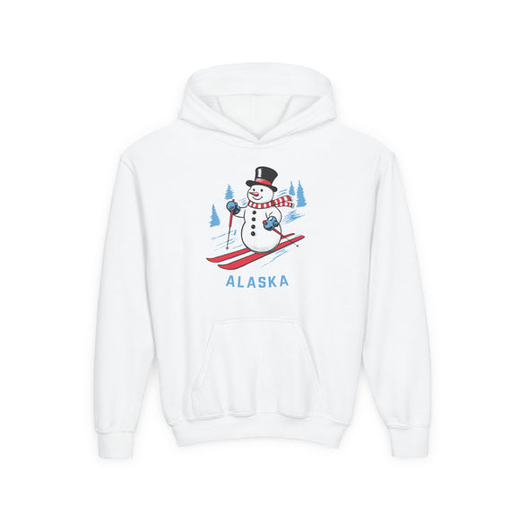 Alaska Youth Hoodie - Skiing Snowman Kids Alaska Hooded Sweatshirt
