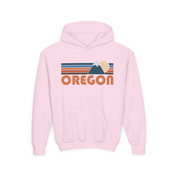Buy light-pink Oregon Youth Hoodie - Retro Mountain Oregon Youth Sweatshirt