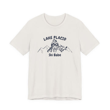 Buy vintage-white Lake Placid, New York Ski Babe T‑Shirt - Retro Skiing Graphic Tee