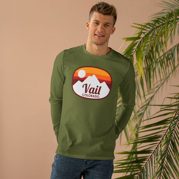 Vail, Colorado Mens Base Long-sleeve Tee - Retro Ombre Heavy Weight Long Sleeve T-shirt