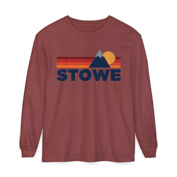 Stowe, Vermont Long Sleeve T-Shirt Retro Mountain, Unisex Stowe Unisex Garment-dyed Long Sleeve T-Shirt