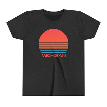 Buy dark-grey-heather Michigan Youth Shirt - Retro 80s Michigan Kid's T-Shirt