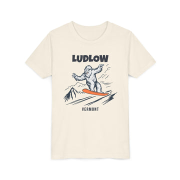 Ludlow, Vermont Yeti Snowboard Youth Tee - Kids Skiing Shirt