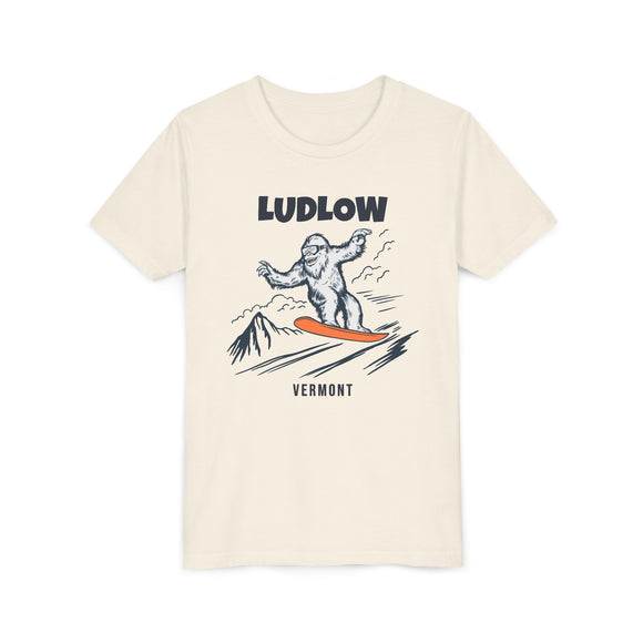 Ludlow, Vermont Yeti Snowboard Youth Tee - Kids Skiing Shirt