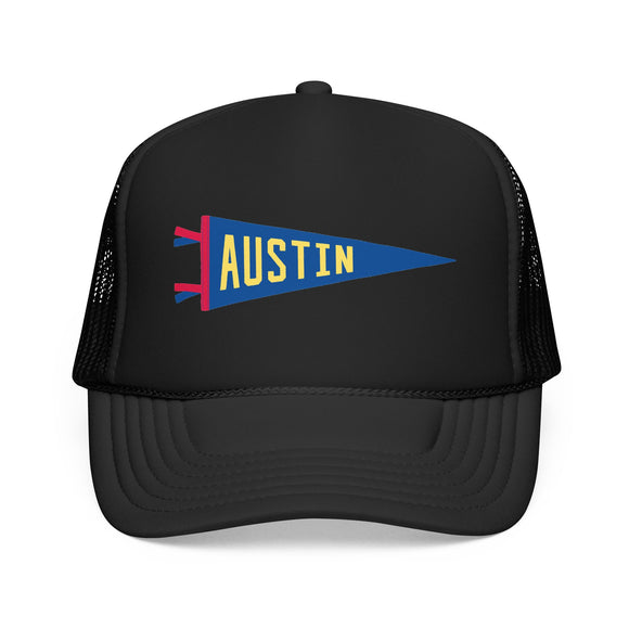 Austin, Texas Pennant Trucker Hat — Retro Flag Foam Cap