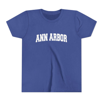 Buy heather-true-royal Ann Arbor, Michigan Youth Graphic Tee - Kids Ann Arbor T Shirt