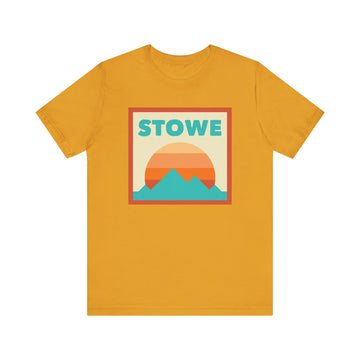 Buy mustard Retro Stowe, Vermont T-Shirt, Mountain Sun Tee, Unisex Graphic Shirt, Vintage Stowe, Vermont Top, Outdoor Adventure Clothing