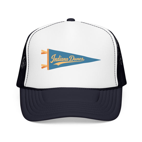 Indiana Dunes National Park Pennant Trucker Hat — Vintage Foam Mesh Cap