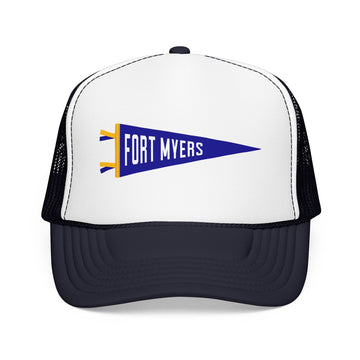 Buy navy-white-navy Fort Myers, Florida Pennant Trucker Hat — Retro Flag Foam Cap