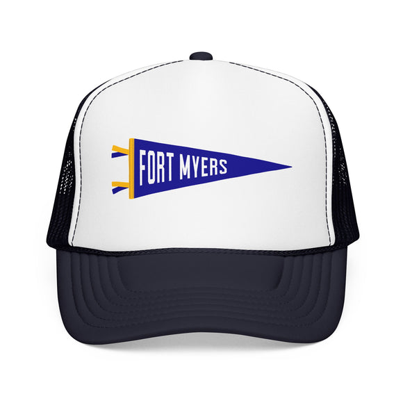Fort Myers, Florida Pennant Trucker Hat — Retro Flag Foam Cap